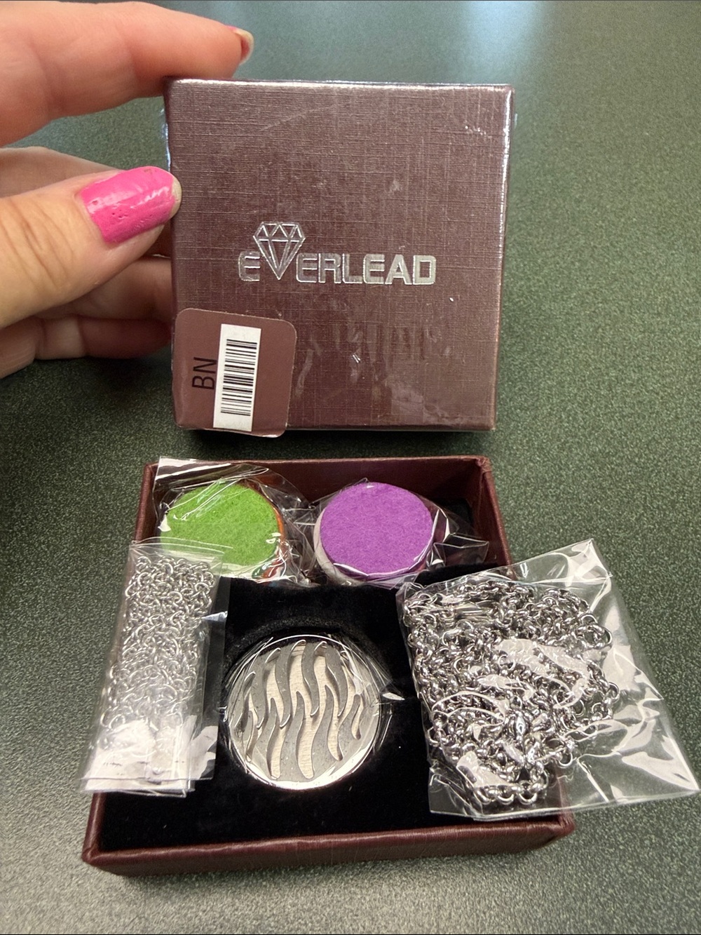 2 Everlead Silver Aromatherapy Locket Necklaces with Color Pads